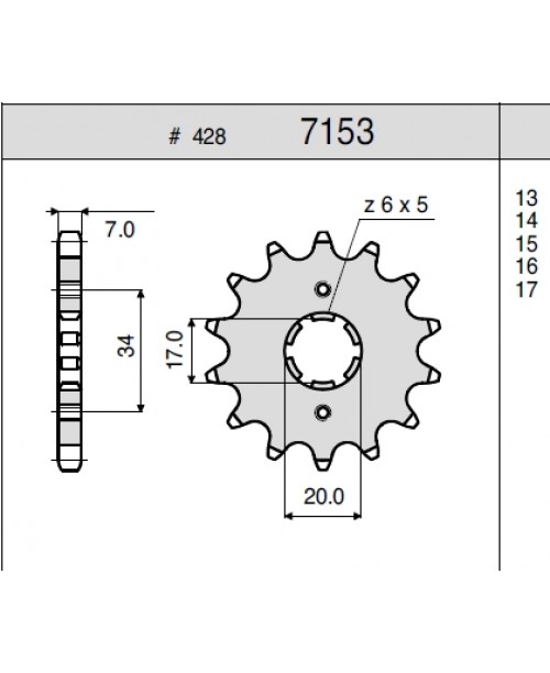 Звезда приводная передняя HONDA XLR 125 R  JTF1264.15