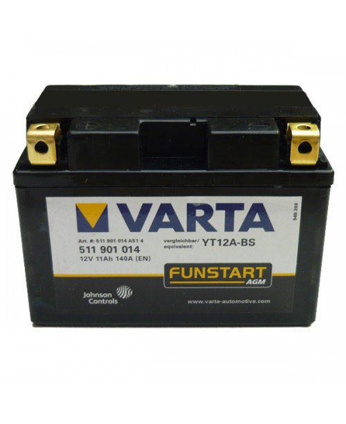 Аккумулятор YT12A-BS VARTA 10Ah, 175CCA, 0,5 LITR ACID, 3,5 KG ОБЩИЙ ВЕС,  150x87x105 +/-