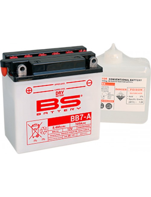 Аккумулятор YB7A BS BATTERY BS-BB7-A  135x75x133   +/- аналог  YTX7E-BS,  12N7-4A 12N7-3B 12N7b-4B
