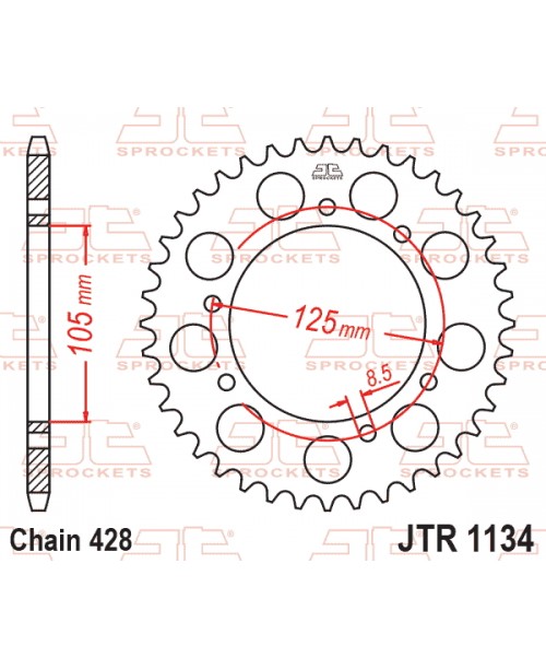 Звезда приводная задняя JT Sprockets JTR1134.51 DERBI BAJA, CROSS CITY, MULHACEN, R, SENDA, SM, TERRA; MALAGUTI X3M; RIEJU MARATHON, RS-3, SMX, TANGO; YAMAHA XT 125 2004-2015