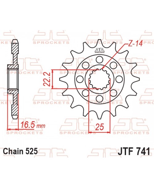 Звезда приводная передняя JT Sprockets JTF741.15RB DUCATI 1098, 1198, 749, 848, 998, 999, BIPOSTO, DIAVEL, GT 749-1200 2000-2018