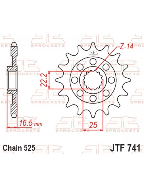 Звезда приводная передняя JT Sprockets JTF741.15RB DUCATI 1098, 1198, 749, 848, 998, 999, BIPOSTO, DIAVEL, GT 749-1200 2000-2018