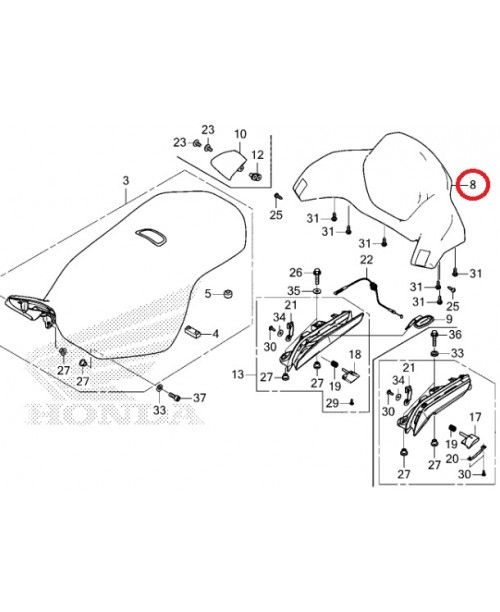 Спинка пассажирская с подогревом HONDA GL1800 GOLDWING 2025 77500-MKC-L01ZB