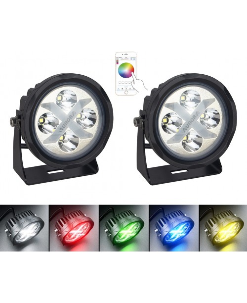 Фары дополнительного света комплект 2 шт LED AURORA X RGB APP CONTROL Bluetooth 4 Osram 10W led 40W дальний свет