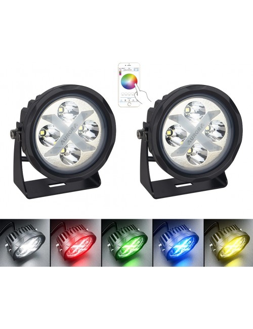 Фары дополнительного света комплект 2 шт LED AURORA X RGB APP CONTROL Bluetooth 4 Osram 10W led 40W дальний свет