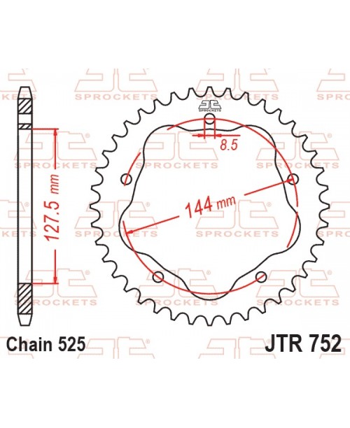 Звезда приводная задняя JT Sprockets JTR752.41 DUCATI 848, 916, 996, 998, HYPERMOTARD, HYPERSTRADA, MONSTER, MULTISTRADA, STREETFIGHTER 796-1100 1994-2018